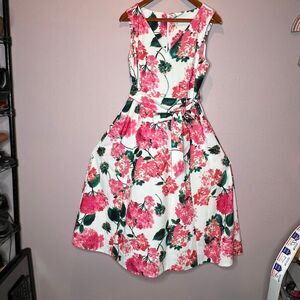 Calvin Klein Women's Pink Belted Pocketed Floral Sleeveless V-Neck Dress